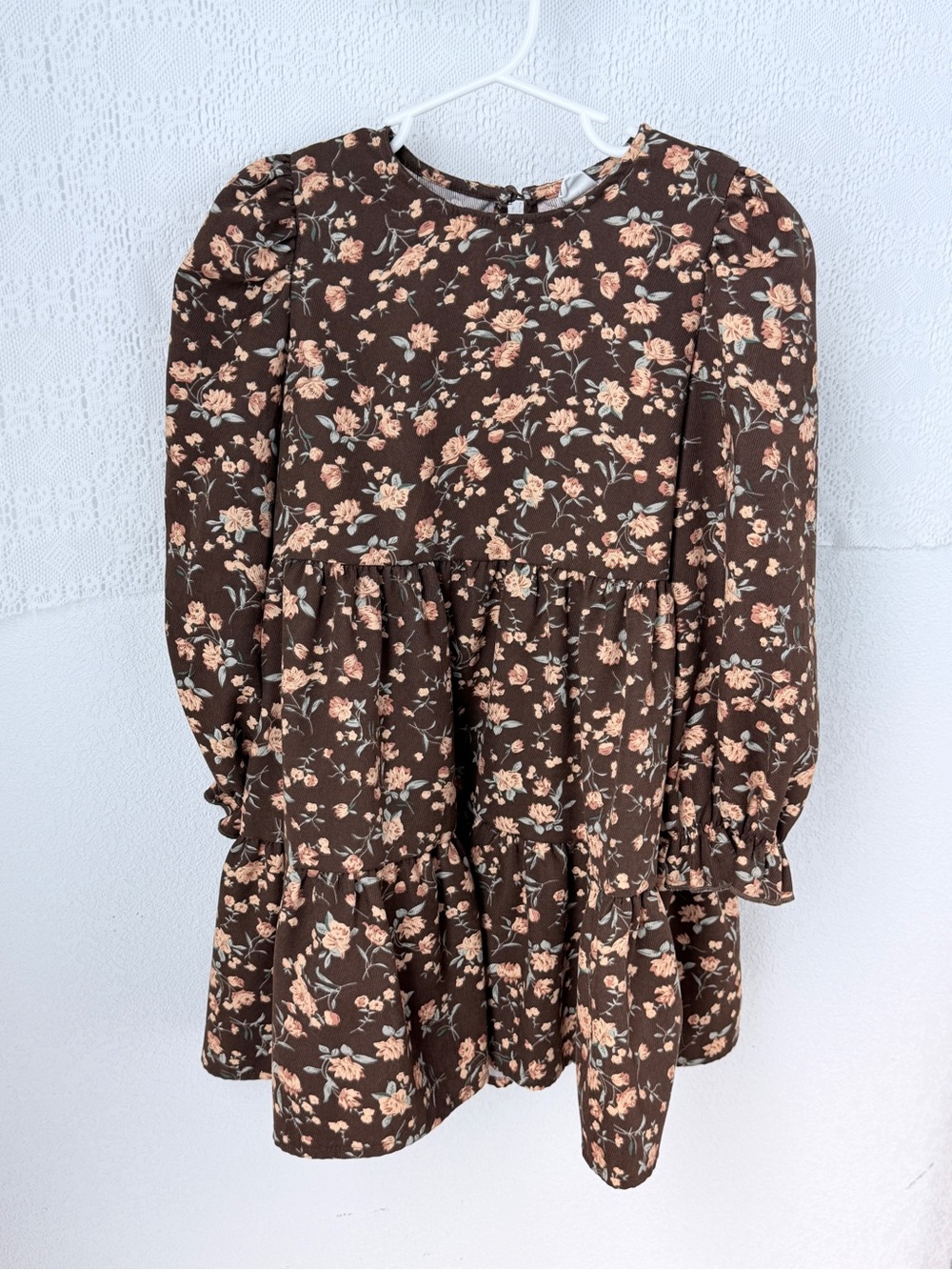 SHEIN Autumn Fall Brown Floral Tiered Dress